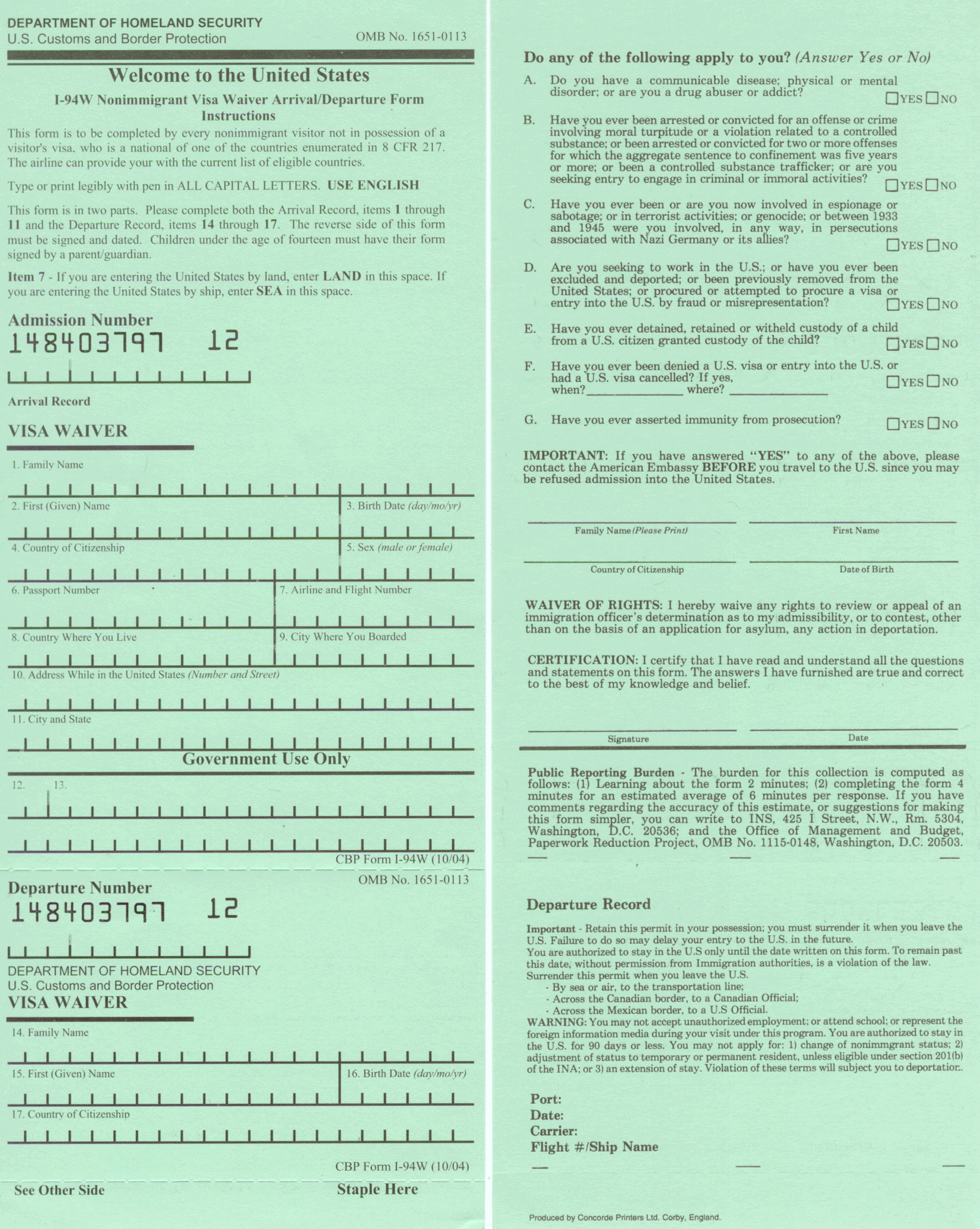 I-94W Form